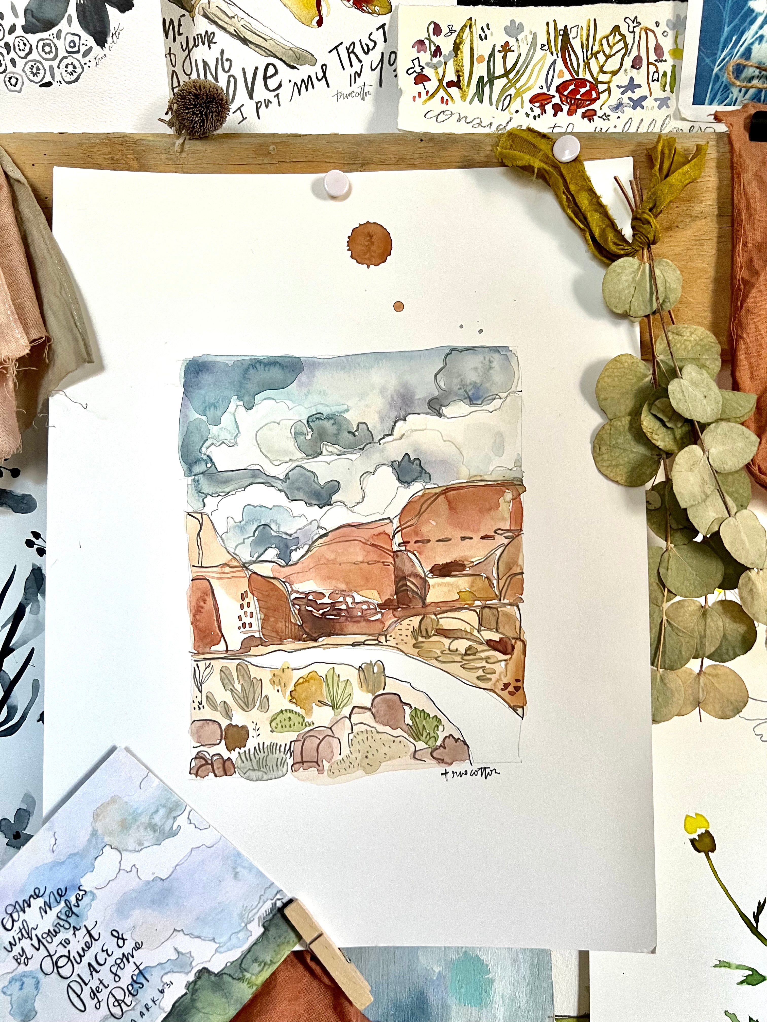 Desert Canyon Watercolor Art PRINT 8x10, 16x20, 18x24